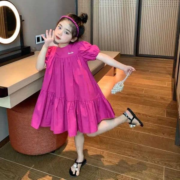 Girls Sweet Dress Summer Children Princess Gown Kids Spring Casual Short-sleeve Vestidos Kids Solid Color Loose Clothing 2-8Y L260602HQ1X