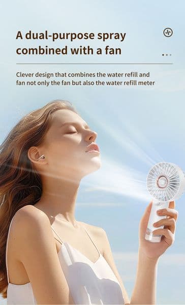 2 In 1 Mist Handheld Fan USB Recharge Neck Desk Dual Use Portable Cooler