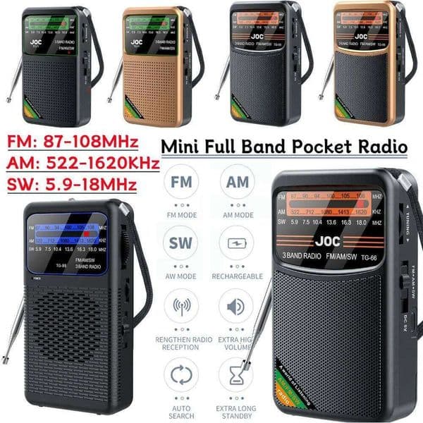 Portable AM FM SW mini Pocket Radio with LED Flashlight Telescopic Antenna Battery Powered 3.5mm Jack Built-in Speaker