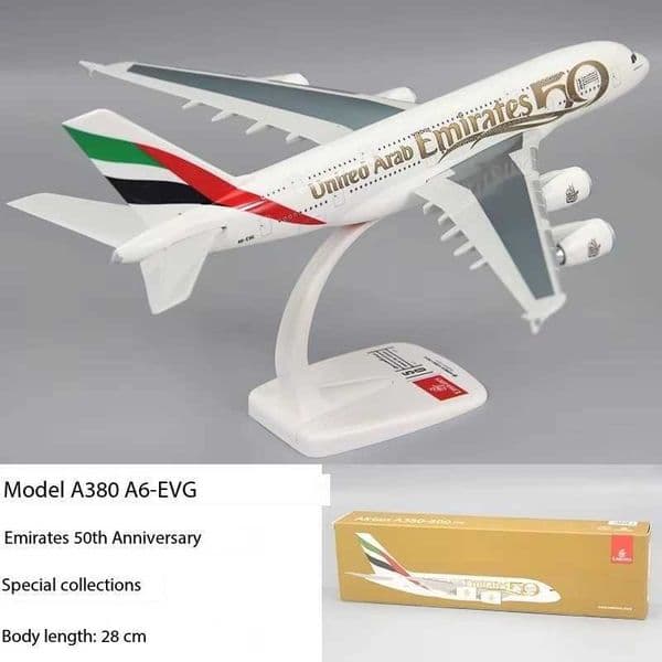 New 1/250 Scale A380 UAE Emirates Airline Aircraft Series 50th Anniversary/WildlifeABS Assembly Plane Model Airplanes Collection L2606031820