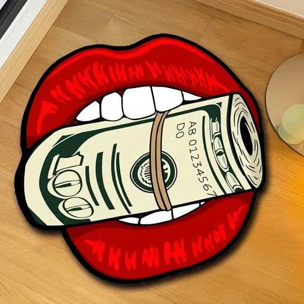 Red VIKAMA Flame Lips Banknote Rug Soft And Machine-Washable Home Decor Indoor Entrance Doormat Bedroom Decorative Floor Mat L260603