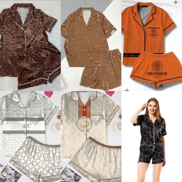 two set Summer piece Womens sleepwear Pajama satin silk designers print pyjamas short sleeve shorts Underwear suits for women Y260603