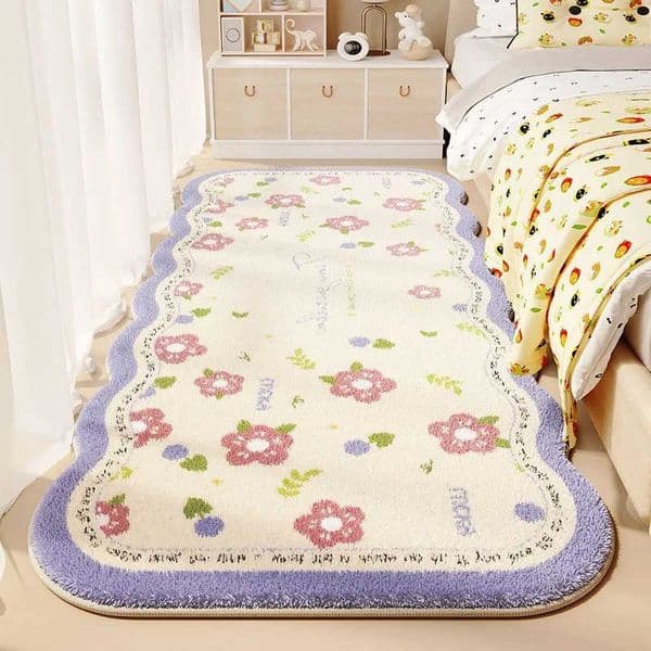 Bedroom New 2024 Balcony Wave Shaped Carpets Flower Bedside Rugs Living Room Sofa Absorbent Ins Style Floor Cushion Mats L260603