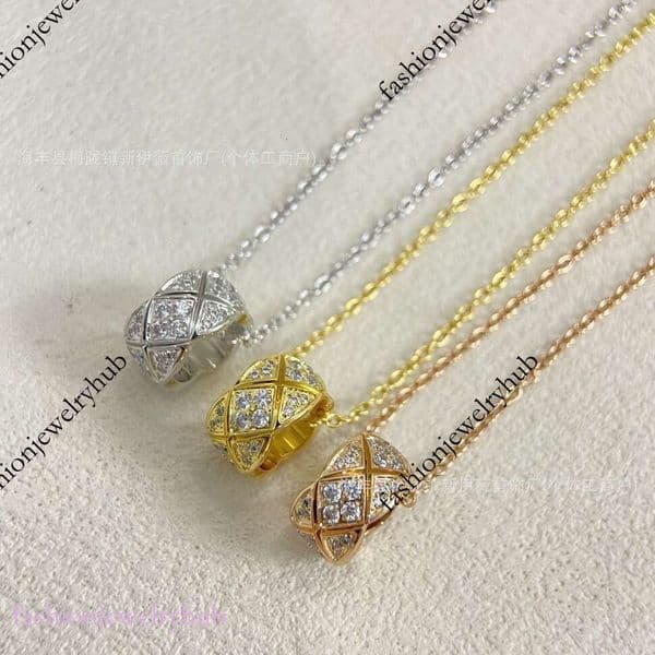 CC Necklace Designer For Women Cross Border Foreign Gold Diagonal Diamond Encrusted Gold Bead Necklace Diamond Studded Clavicle Chain Channeled Jewelry Channels