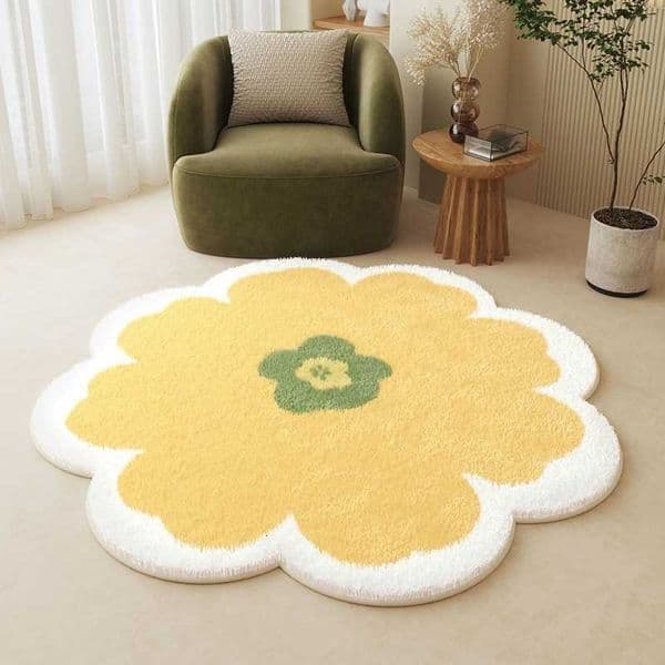 Flower Irregular Round Fluffy Carpet Bedside Plush Rug Cushion Girl Bedroom Living Room Floor Mat Non-slip Baby Play Mat L260603