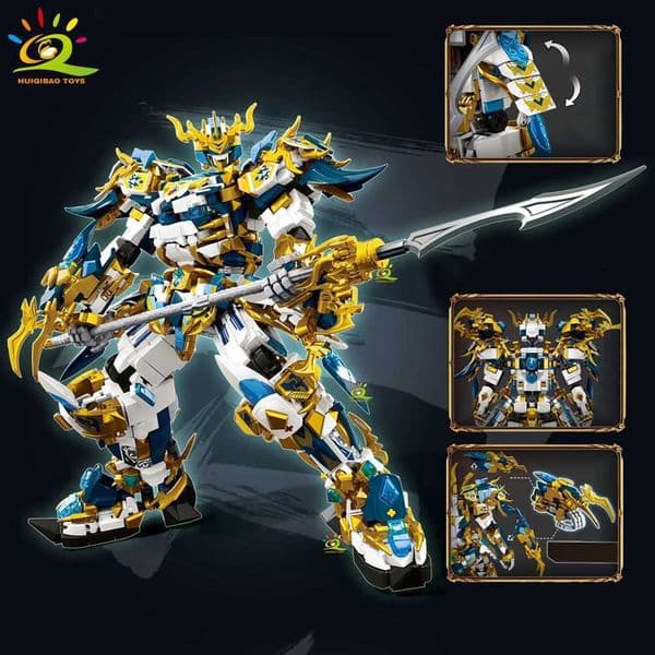 HUIQIBAO SunWuKong Warrior Mech Robot Building Blocks MOC Chinoiserie Action Figure Brick Children City Construction Display Toy J260603