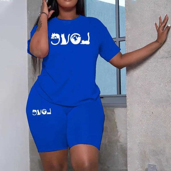 New Summer Womens Tracksuit Love Casual Shorts 2 Pcs Set Outdoor Sports Jogging Woman Clothing Fashion T-shirt Outfits D260603