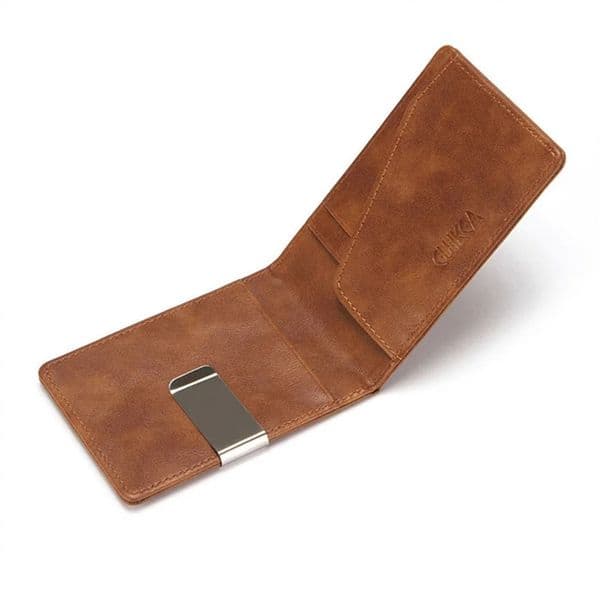 Fashion Solid Mens Thin Bifold Money Clip PU Leather Wallet with Metal Clamp Female ID Credit Card Purse Cash Holder 260603