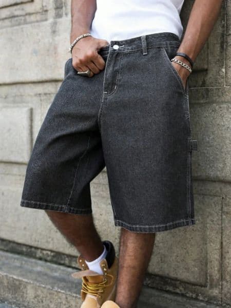 Mens Summer Black-Grey Loose Baggy Denim Shorts 260610