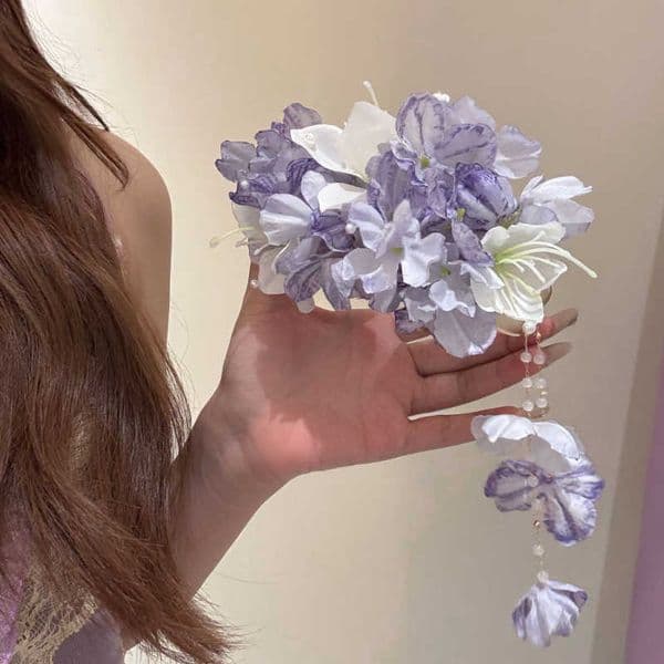 Style Ethereal Chinese Begonia Flower Tassel Hair Clip Vacation Photo Aesthetic Exquisite Back Hair Clip M260603