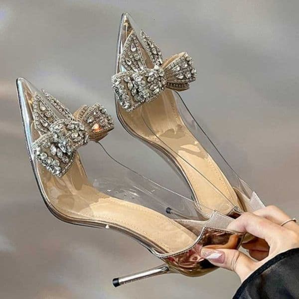 Wind Pointed Ladies Crystal Fairy Sandals Rhinestone Butterfly-knot Transparent High Heel Pumps Women Fashion Dress Shoes H260604