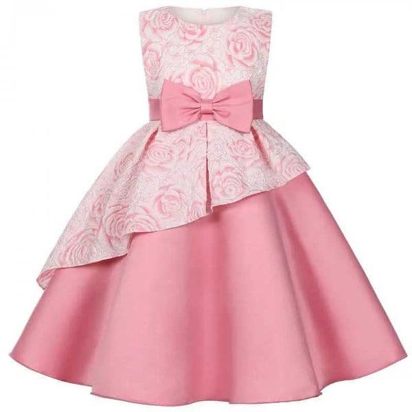 Summer New Girls Bow Irregular Hem Spliced Sleeveless Flower Princess Dress Childrens Day Wedding Flower Girl Dress L260602Q5VC