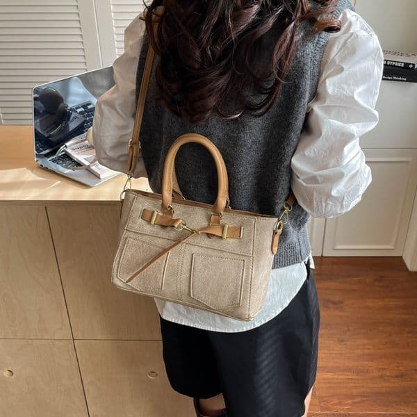 Design hand-held small square bag women's bag 2026 new belt splicing shoulder bag commuting crossbody bag
