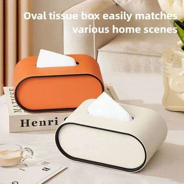 Light Luxury Paper High-end Living Room Creative Oval Leather Tissue Bedroom Desktop Napkin Storage Box Organization 26Li0603