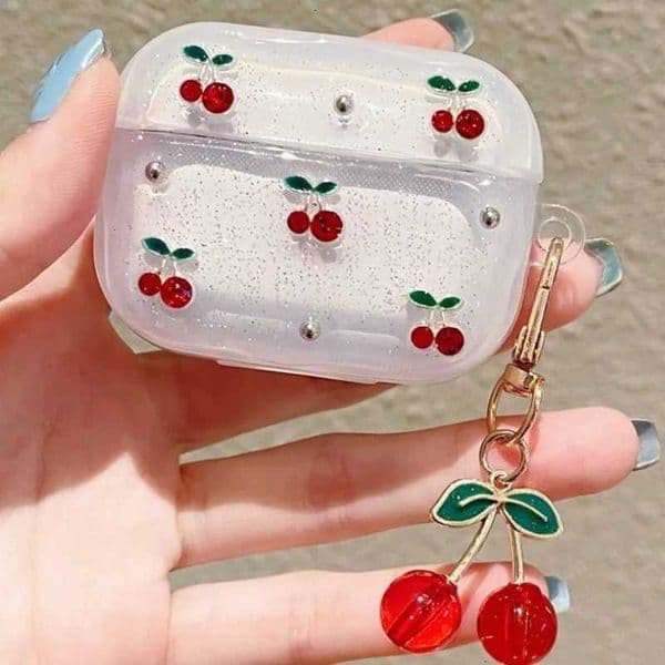 Cute Cherry Decor Clear Glitter Earphone Case for Pro2 Pro3 Pro with Cherry Charm Protective Case for 1/2 3 4T260602