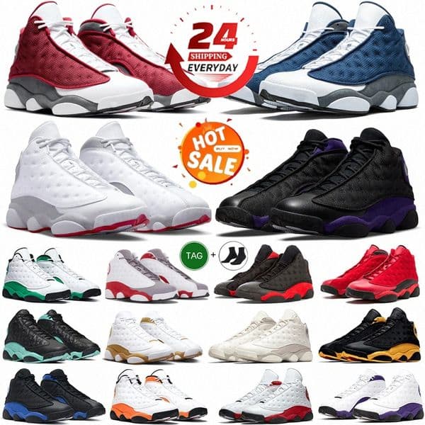 With Bo x 13 13s Basket ball Shoes De signe r Sho es Panda J Outdo or Sne akers Fo Men Wome n Red Blac k Wh ite Flint eat Wo lf Grey Playo ffs Purp