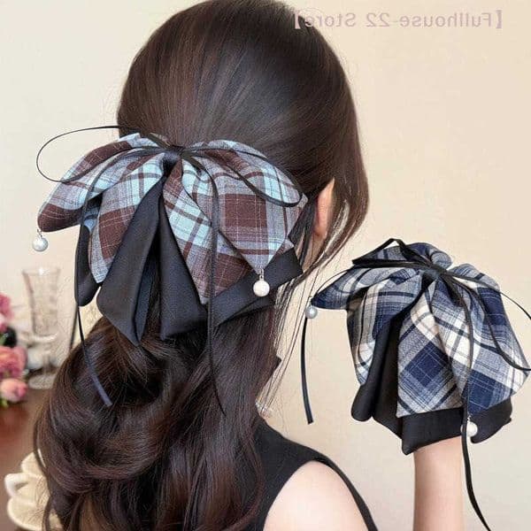 Butterfly MAX-22Vintage Plaid Knot Hair Clip Womens Back Of Head Bun Shark Hair Clip Hair Accessories M260603