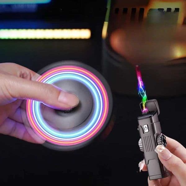Metal Windproof Double Arc Plasma Lighter Rotary Play Electronic Lighter Alloy Body USB Fast Charging LED Color Light NewJ260603