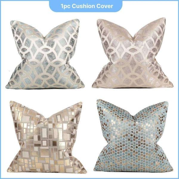 1pc Gold Cushion Cover Multicolor Jacquard Blue Plaid Luxury Pillowcases for Sofa Living Room 26L0603 pillowcase