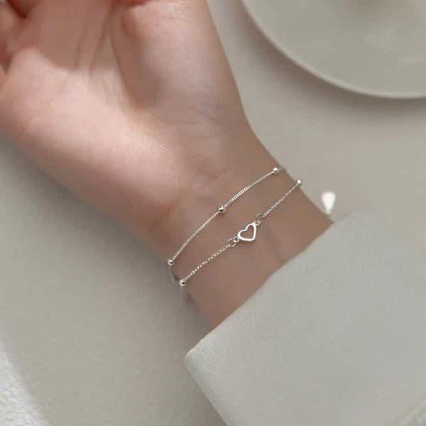 VENTFILLE 925 Sterling Silver Double Heart Hollow Round Beads Female Fashion Romantic Jewelry Classic Adjustable M260603