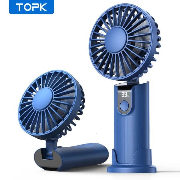 TOPK 5000mAh Mini Portable Fan USB Rechargeable Hand Held FanSmall Pocket 3 Speeds with Lanyard BaseUSB Desk Foldable 260601