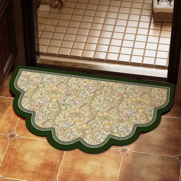 VIKAMA Vintage Floral Half Round Doormat Non-Slip Washable Floor Mat for Entryway Bathroom Home Deco C260603