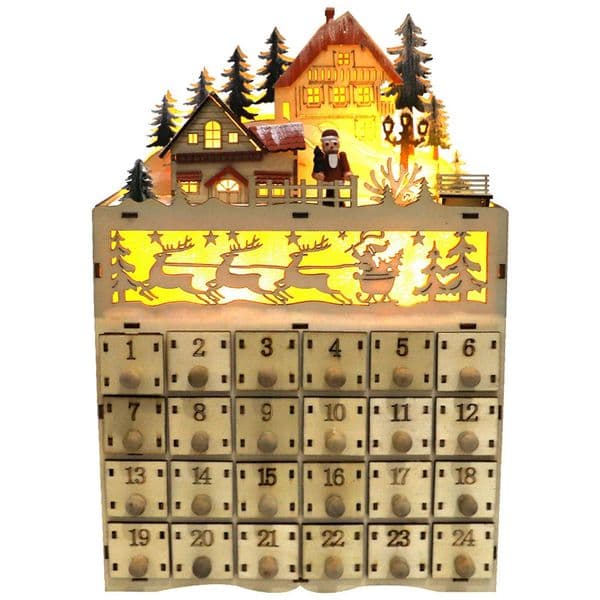 Advent Calendars Christmas Wooden Advent Calendar LED Lighted Village House Countdown Ornament with Drawers Box Decor Gift 260603
