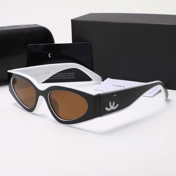Channels Sunglasses Designer Black And White Cat Eye Sunglasses Women Designer Necklace CC Letter Narrow Frame Personality Sunglasses Uv400 Resin Glasses 69B
