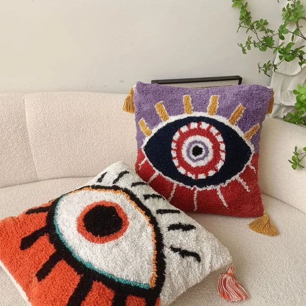 Devil's Eye Tufted Embroidered Throw Pillow Cover Ins Decorative Home Pillowcase Bohemian Cushion Cover for Bed Livingroom Sofa 260603