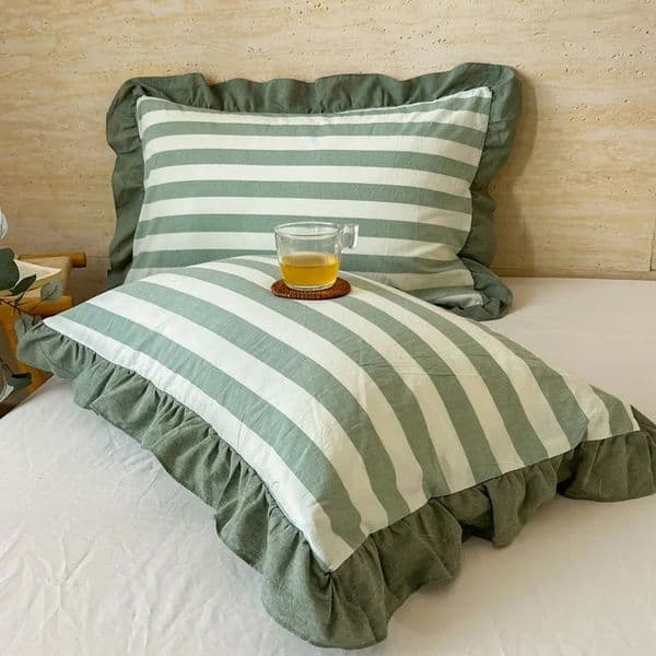 Home Washed Cotton Pillowcase 48x74cm Nice Bedding Super Soft Stripe Pillow Cover Ruffled Pillow Case Dorm Room Decoration 2pcs 260603