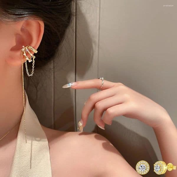 Backs Earrings Kpop Imitation Pearl Ear Cuff For Women Luxury Elegent Gold Color Tassels Line No Piercing Clip Fashion Jewelry EF178