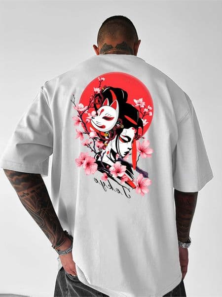 Summer Men Japanese Pattern T-shirt Loose Fit Suitable for Summer Sports and Casual Wear 100 Pure Cotton Soft Material D260604