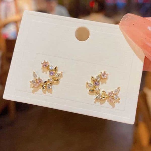 Exquisite Colored Inlaid Rhinestone Earrings for Women Curved Moon High-end Stud Earrings Temperament Luxury Jewelry M260604