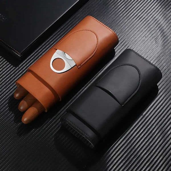 Leather FIREDOG Travel PU Cigar Box Storage of 3 Cigar Portable Cedarwood Humidifying Cigar Holder J260604