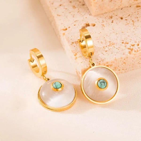 Jewer Designer Earring Non-Fading Titanium Steel Butterfly Round Turquoise Pendant gold For for woman Women, Korean Japanese Fashion, Simple And Elegant mois