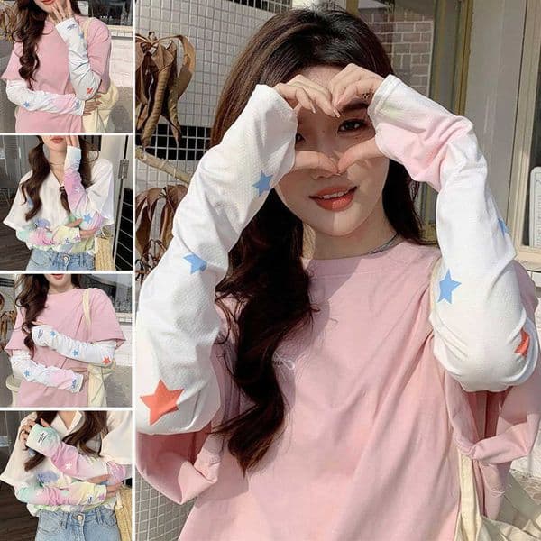 Sunscreen Sleeves Girls Flower Summer Star Print Ice Silk Cooling Traveling Arm Sleeves UV Protection Cooling Outdoor Arm Cover M260604