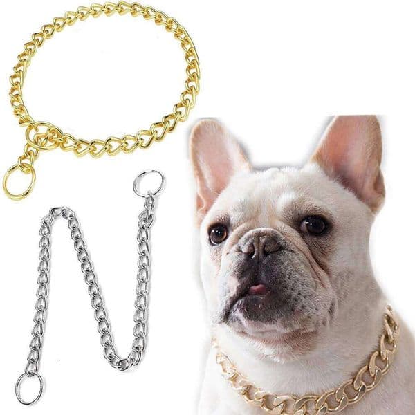 Gold Silver Link Dog Choke Necklace Collar Metal P Slip Chain Training Walking Choker Stylish PET Accessory 26Y0604