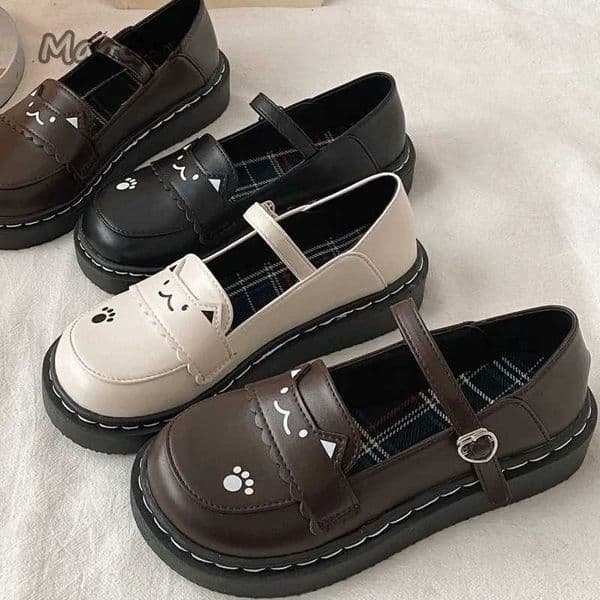 Womens British Style Thick Bottom Pumps Buckle Single Shoes Lolita Kawaii Cat Flat Mary Janes Shoes Preppy Style Student Pumps H260604