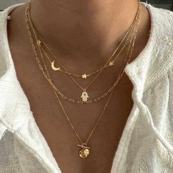 Design Fashion Color Boho Gold Multilayer Chain For Women Vintage Devil Eye Crystal Pendant Necklaces Sets Handmade Jewelry Gift L260604
