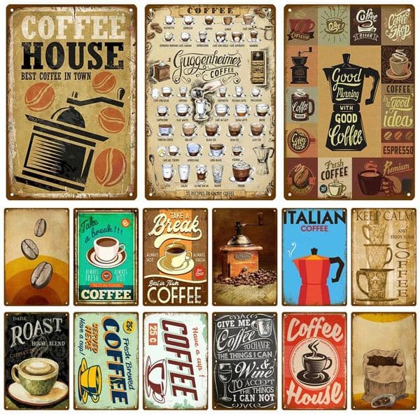 Metal Sign Retro Decor Coffee Vintage Tin Plaque Plate Wall Art Posters For Kitchen Bar Cafe Room Iron Painting 260601
