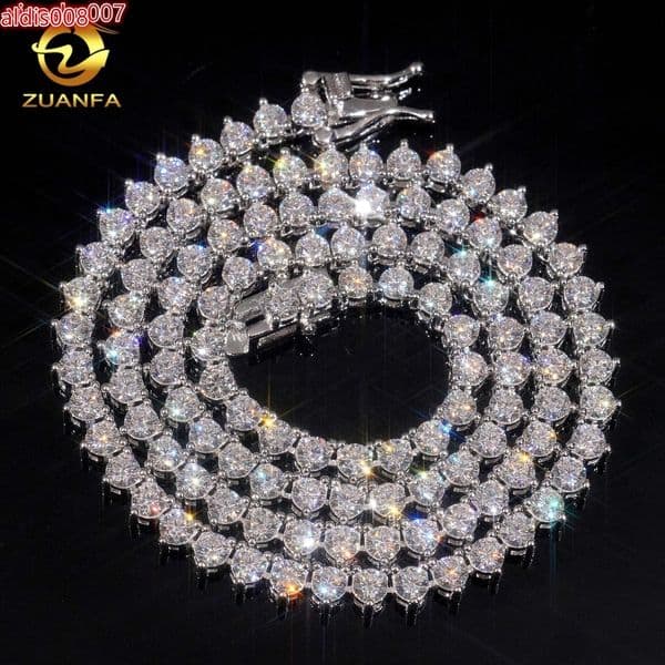 2026 Diamons Moissanite Chains Three Prong 3mm Necklace Silver 925 Vvs Moissanite Hip Hop Iced Out Fine Jewelry Tennis Chain