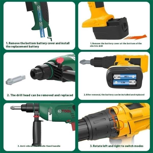 1 Set Toddler Electric Drill Screw Kits Kids Toy Drill Kit With Sounds And Action Construction Tools 260603