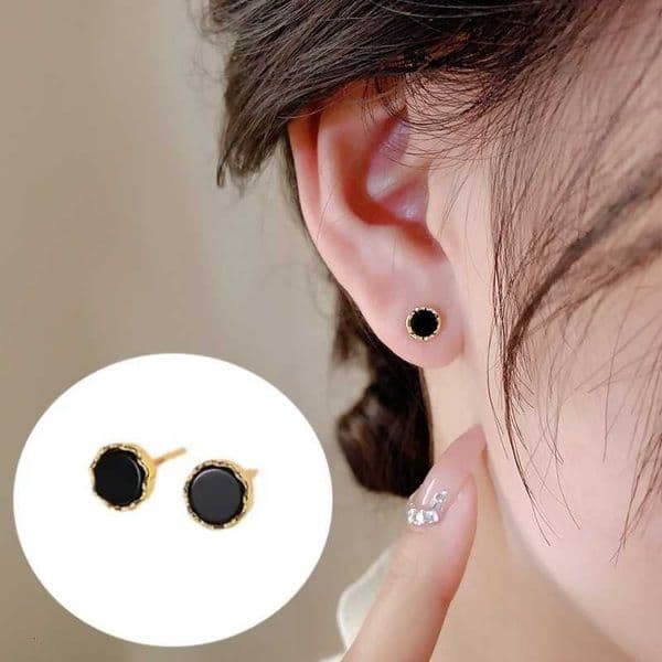 Drip Oil New Stud Black Earrings Lovely Small Simple Earrings for Women Piercing Fashion Silver Color Earring Jewelry Gifts M260604