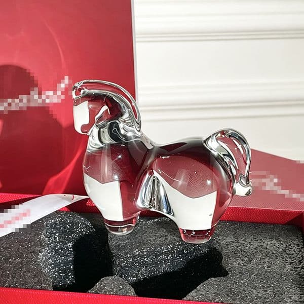 Hand Blown Transparent Crystal Horse Sculpture Ornament, Mini Glass Zodiac Horse Figurine with Luxury Red Gift Box, Home Living Room Desk Decorative Craft Gift