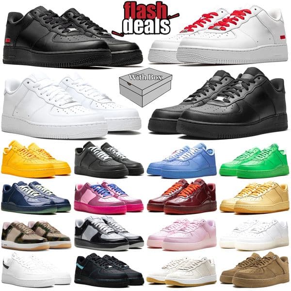 With box designer running shoes mens women trainers one 1 low Triple White Black Wheat Red Blue Pink mens outdoor sports shoe sneakers 36-47