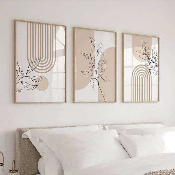 Neutral Wall Art Prints for Modern Minimalist Home Decor, Boho Botanical Posters 3pcs, Japandi Beige Living Room Bedroom Office 26Y0604