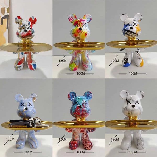 Figurine 21cm Graffiti Bear Ornament Home Decoration Animal Statue Keys Storage Shelf Modern Room Sculpture Table Decor Gift 260208 Y260604