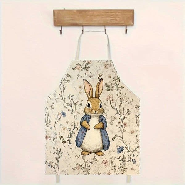 Classic Charming - Rabbit Floral Apron Design with Blue Jacket Ideal for Kitchen Cooking and Garden Lovers C260604