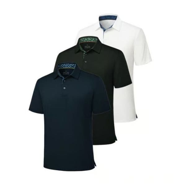 Men's Polos Short Sleeve Polo Shirt 3 Pack Solid Color Floral Inner Collar Quick Dry Tops Men Breathable Golf Outdoor Business Casual Uniform Tees Mens Clothing