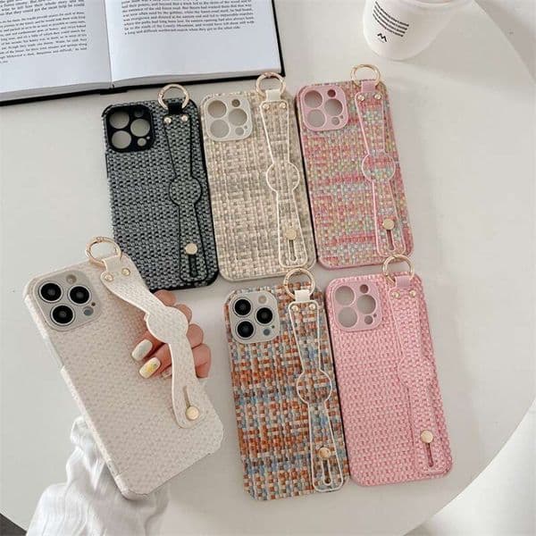 Trendy Luxury Chanel Style Wristband Phone Case, Full Wrap Soft Silicone Protective Case Compatible with Women Fashion Phone Accessories